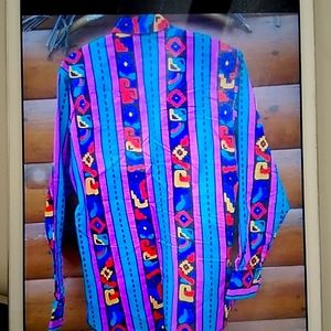 🤠 WRANGLER SOUTHWEST RODEO AZTEC Shirt, TURQUOISE 80's COWBOY Sz M UniSex